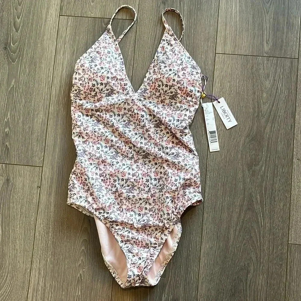 Antonio Melani NWT Dainty Floral One Piece Swimsuit Size 8 V Neck Cross Back